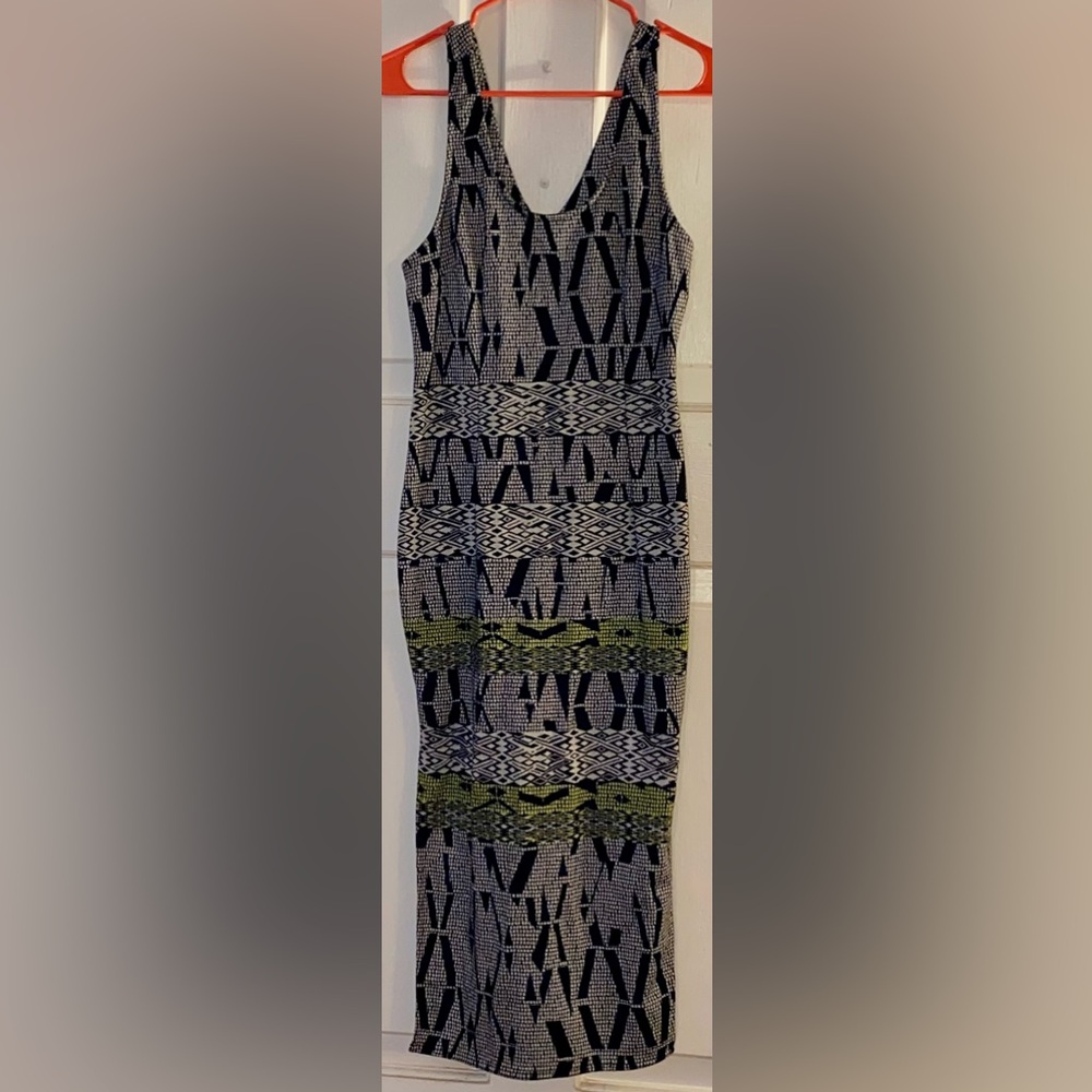 Silence + Noise Black and Green Patterned Midi Dress